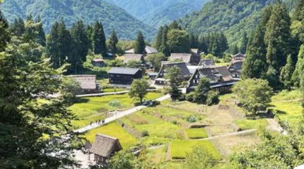 田畑に囲まれた集落の風景